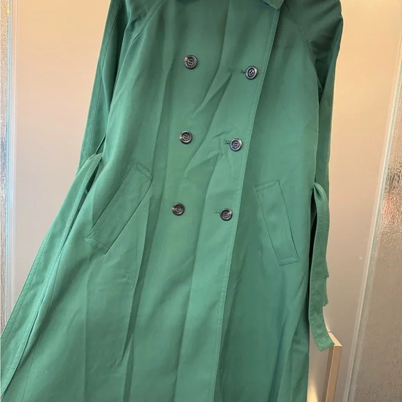 Ann Taylor Classic Green Pleated Back Trench Coat - Picture 3 of 11